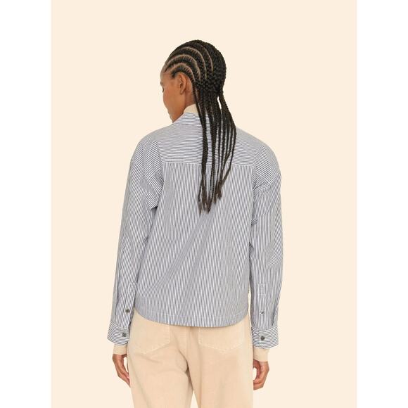 Xirena Lynden White Grey Striped Cotton Button Down Blouse Shirt XL Collar Chic - Picture 7 of 8